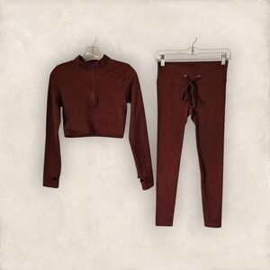 NWT MOOSLOVER Chocolate Brown Ribbed Seamless 2-Piece Workout Set - Large